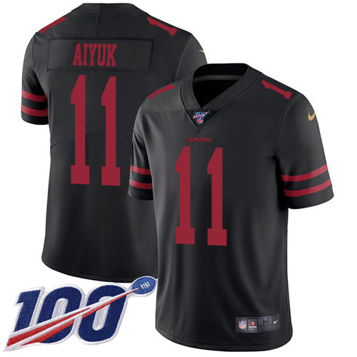 Nike 49ers #11 Brandon Aiyuk Black Alternate Youth Stitched NFL 100th Season Vapor Untouchable Limited Jersey
